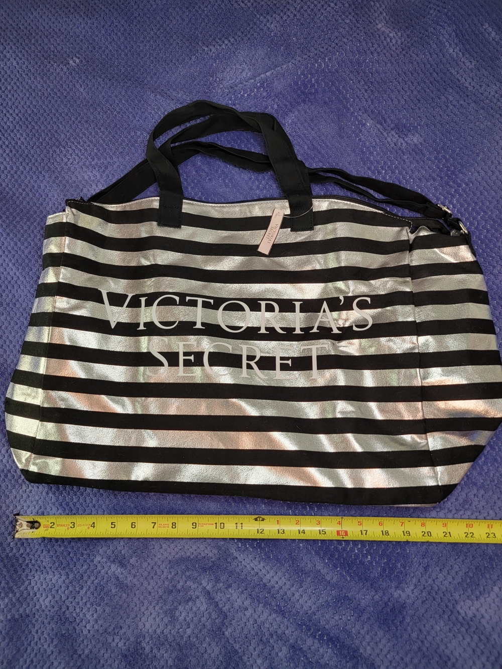 NWT Victoria's Secret Black and Silver Striped Weekend Tote